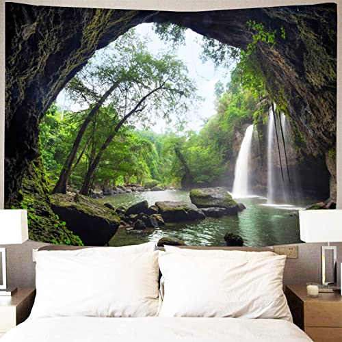 Tapiz de pared con paisaje de cascada verde, decoración de sala de estar, dormitorio para decoración del hogar, tapices para colgar en la pared (Color #004, 67.4 x 110 pulgadas (170 x 280 cm)
