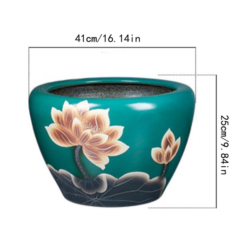 Tanque Peces Acuario Patio al Aire Libre, Tanque de Peces cerámica, balcón, acuicultura Pintada, Lirio Agua, Planta Loto, Lavabo | 41cm