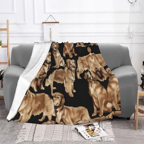 Couverture flanelle épaisse Golden Retriever plaid microfibre chaud et pelucheux