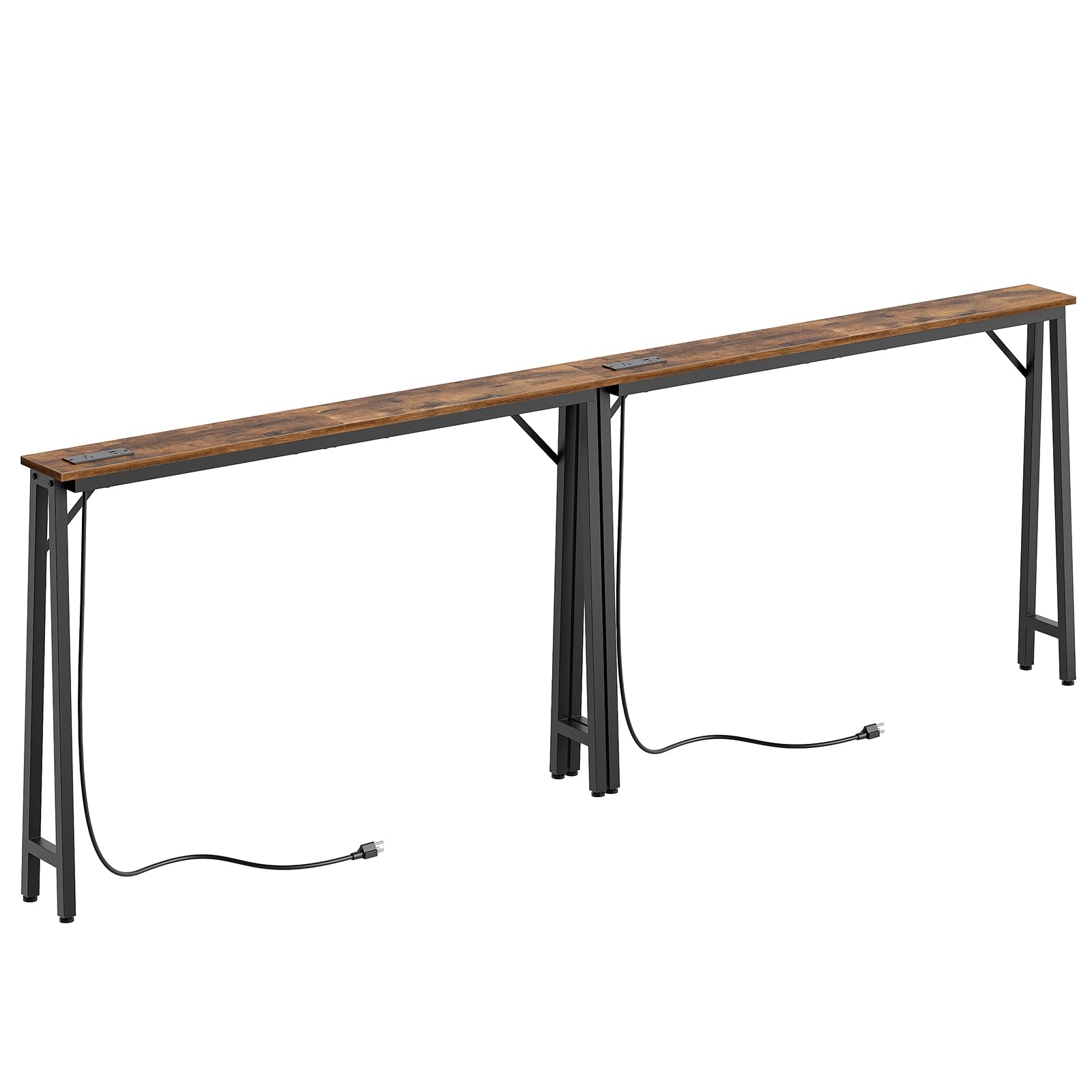 2 Pack 94.5" Narrow Console Table with Outlet, 5.9" Entryway Table, Skinny Behind Couch Sofa Table with Charging Station, for Living Room, Entryway, Hallway, Rustic Brown CT05L2UBR