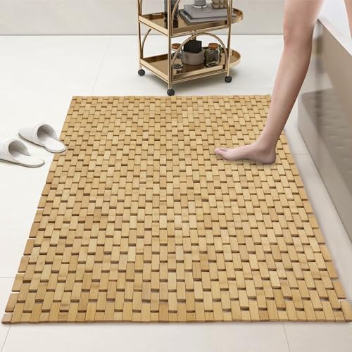 Amazon.com: HOMBYS 47x32 Extra Large 100% Bamboo Shower Mat for Shower ...
