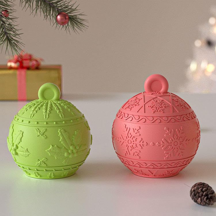 2 moldes de silicona para fundición de Navidad, molde de silicona, portavelas con tapa, moldes de silicona para Navidad, bolas de Navidad, forma de vela, resina epoxi, tarros de vela para recipiente