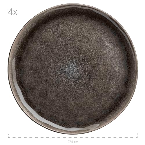 MÄSER 934073 Serie Niara Organic, modernes Geschirr Set für 4 Personen in aufregendem Vintage Look, 16-teiliges Kombiservice mit besonderer Glasurkombination in Schwarz und Braun, Steinzeug