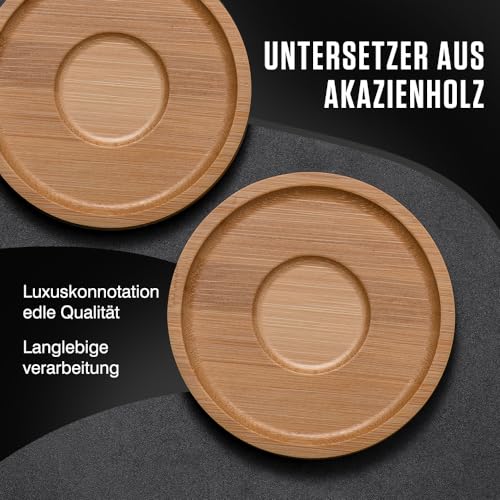 Set da 4 pezzi di tazze da cappuccino con piattini, tazze da caffè in ceramica da 320 ml, grandi tazze da cappuccino per gli amanti del caffè, cappuccino, latte, americano e tè, Nero - immagine 6
