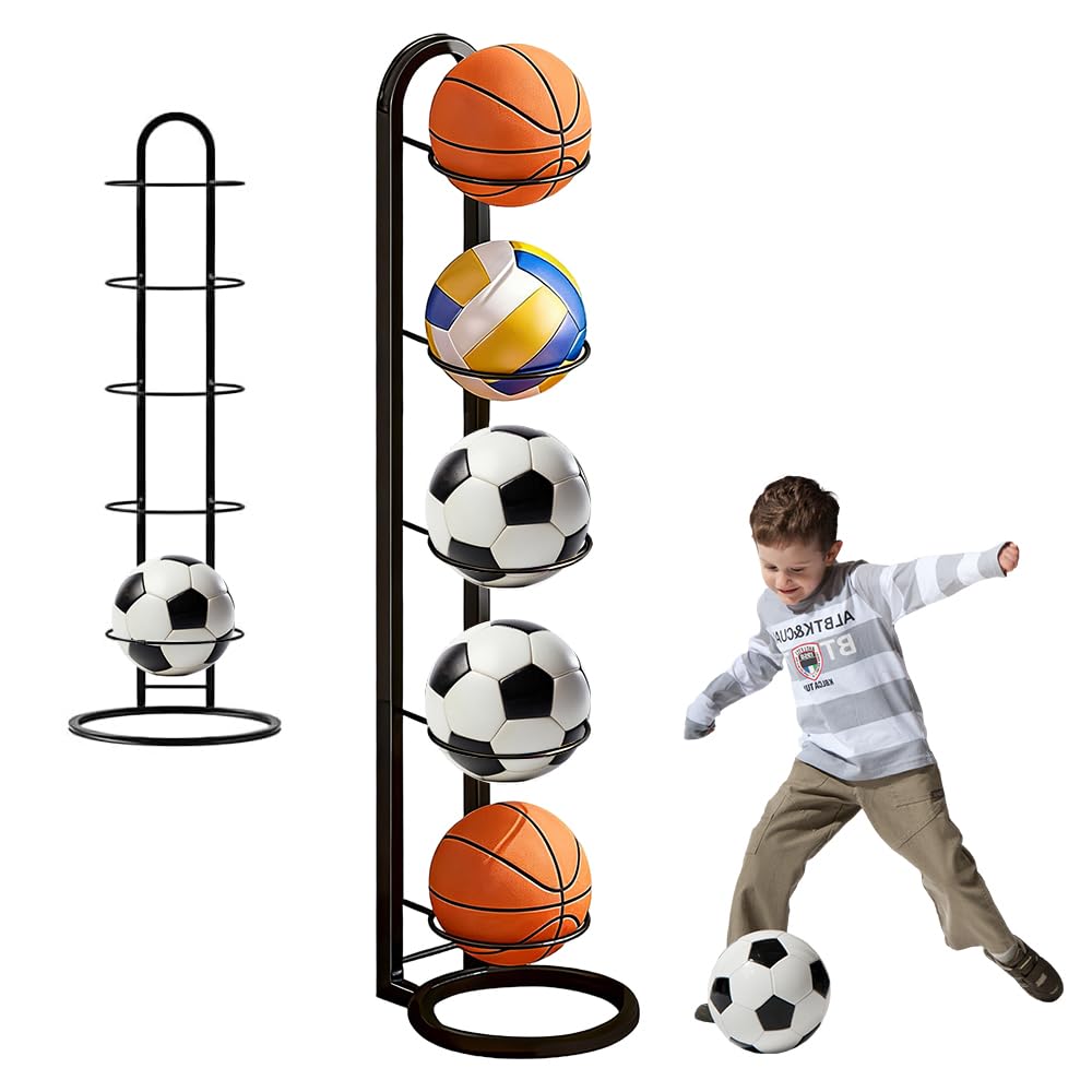 Rastrelliera per Palloni da Basket 5 Livelli, Scaffale Verticale di Stoccaggio