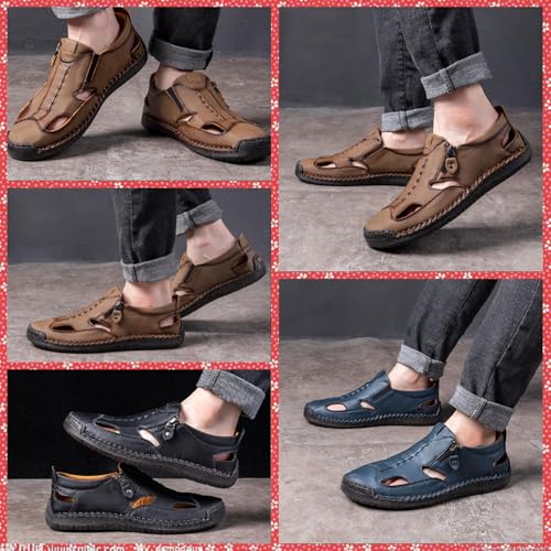 Men's Leather Fisherman Sandals Closed Toe Slip On Breathable Summer Casual Beach Walking Shoes Anti-Slip Outdoor Driving4