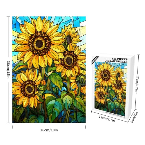 Rompecabezas de 300 Piezas para Adultos Girasoles | Rompecabezas de Vidrio Templado para Adultos Niños Decoración del Hogar Regalo de Fiesta de Cumpleaños Juguetes 15x10 Pulgadas miniatura 2