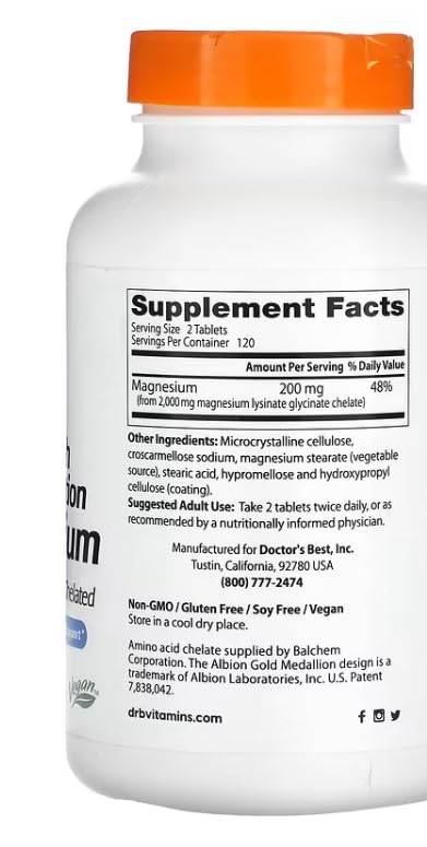Doctor's Best - High Absorption Magnesium | Unterstützt Muskel- und Nervenfunktionen - 240 Tabletten