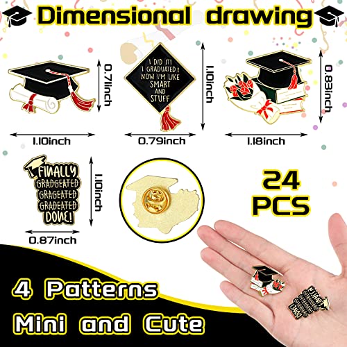 Junkin 24 Pcs Graduation Enamel Pins Set 4 Styles 2025 Graduation Gifts Button Lapel Pins Souvenir Emblem Graduate Pin Book Flower Grad Cap and Diploma for College Teacher Congrats Grad Party Favor2