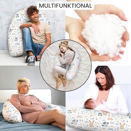 Amilian Stillkissen 170 cm XXL – Schwangerschaftskissen für Schwangere – Lagerungskissen – Seitenschläferkissen mit Bezug – Body Pillow für Stillzeit