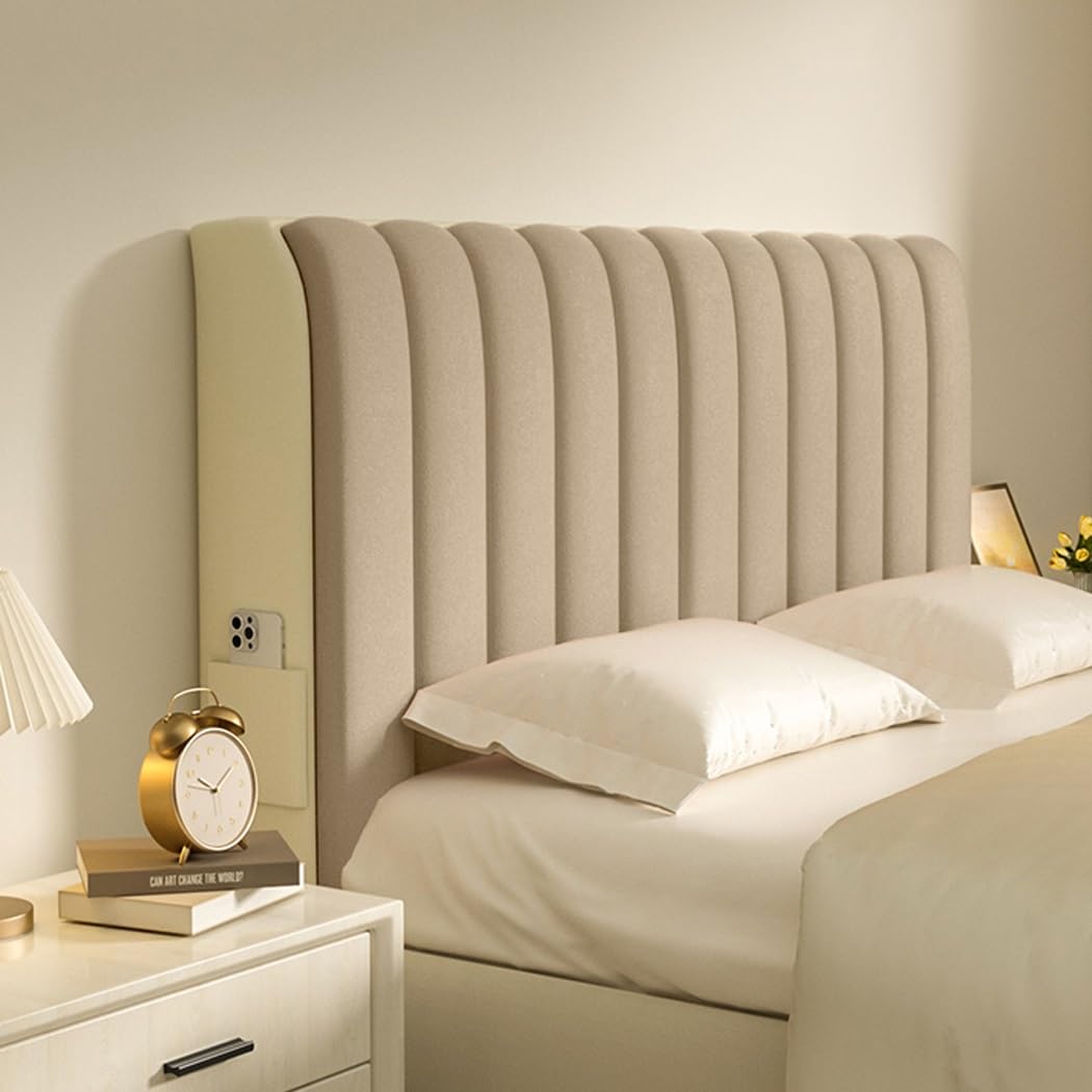 Velvet Headboard Cover With Padding,New 2024 Universal Bed Head Cover For Double King Size Bed,Elastic Anti-scratch With Pockets For Metal Frame Bed Wooden Bed ( Color : Light coffee , Size : 120cm ) — image 1