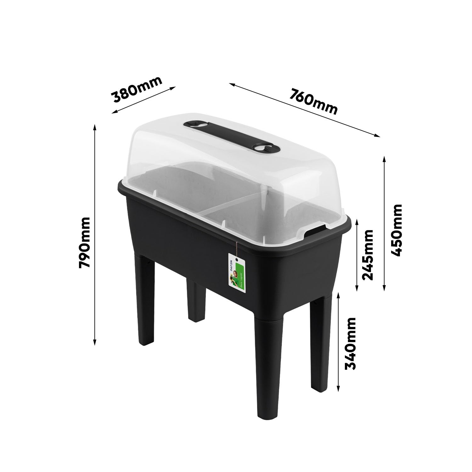 PAFEN Gewächshaus 52l für Balkon und Garten – 76 x 38 x 79cm - Mini Zimmergewächshaus mit Belüftung – Anzuchtkasten für Kräuter, Gemüse & Pflanzen, Anthrazit