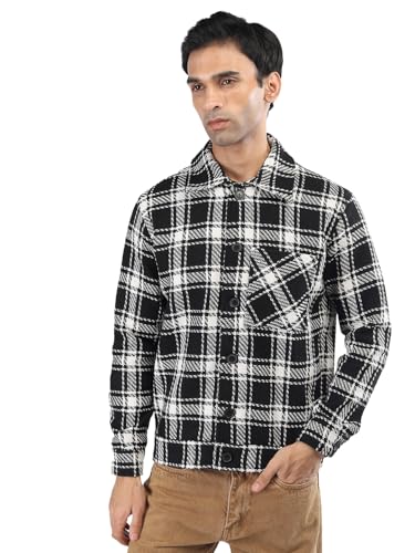Image of CHKOKKO Men's Tweed Winter Shacket Stylish Flannel Plaid Standard Length Jacket Shirt