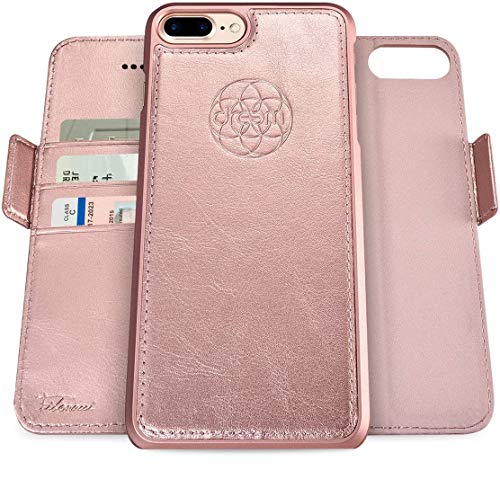 Image of dreem Fibonacci 2-in-1 Wallet Case for Apple iPhone 8 Plus & 7 Plus - Luxury Vegan Leather, Magnetic Detachable Shockproof Phone Case, RFID Card Protection, 2-Way Flip Stand - Rose