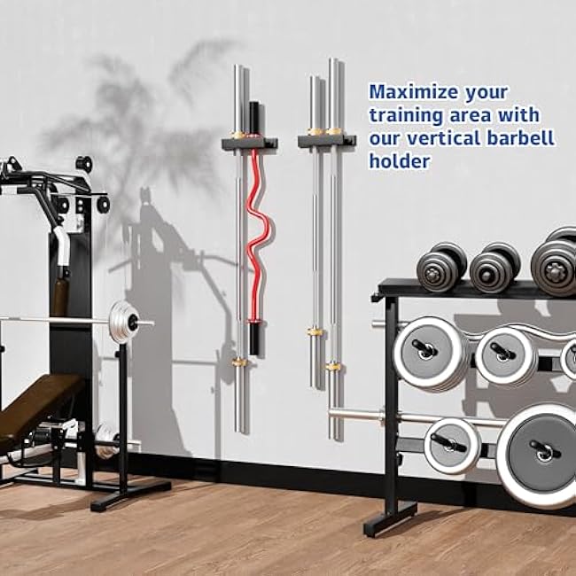 Barbell Holder, Wall Mount Barbell Storage Hanger for Vertical Barbell Wall Rack, Garage Gym Olympic Bar Holder, Fits Under 40 mm Bar in Size, 1 Pack