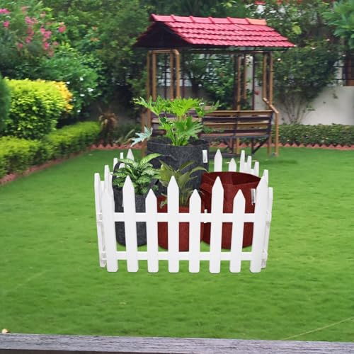 Image of Blooming Enterprises Pack of 4 Virgin Plastic Garden Foldable Fence 4 Panels - 6.6ft / 80 Inch Total Running Length for Lawn & Plant Borders | Outdoor Picket Edging for Garden, Patio & Pathways, PVC