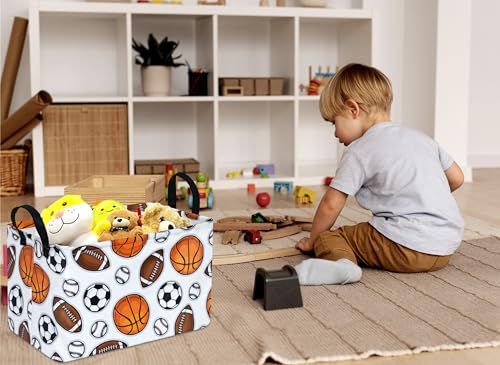 Image of Football Pattern Storage Basket Gift Laundry Bins Collapsible Storage Baskets Box Laundry Nursery Hamper for Home and Office Decoration with Handles