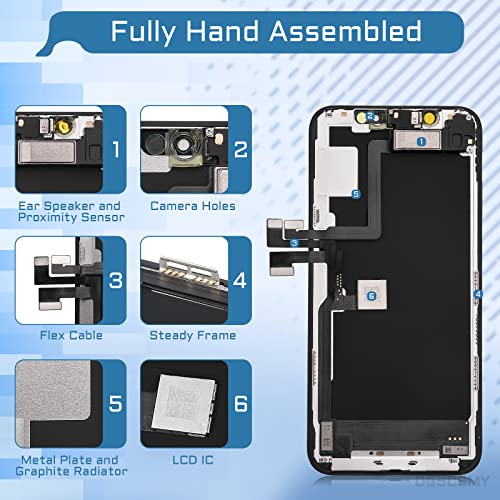 DGSCSMY for iPhone 11 Pro LCD Screen Replacement Kit 5.8\" 3D Touch Display Digitizer Frame Full Assembly with Earpiece Ear Speaker Sensor Waterproof Adhesive Complete Repair Tools A2160 A2217 A2215