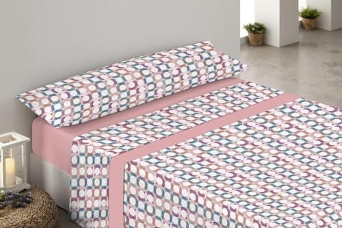ENERGY COLORS TEXTIL-HOGAR -Galan- Juego Sábanas 3 Piezas (Bajera, encimera, 1 Funda Almohada) Primavera/Verano (Cama 135x200, Petunia)