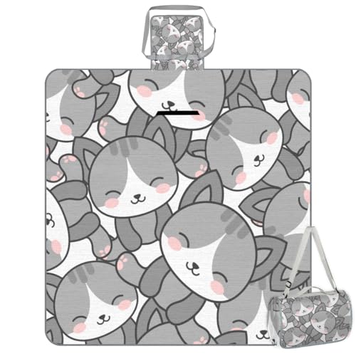 Shimoshe Animal Cat Picnic Blankets 57”x 59”, Cute Cat Waterproof Sandproof Picnic Mat Lightweight Foldable Beach Blanket for Camping Park Grass Beach Outdoor Blanket