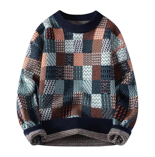 Men's Knit Sweater Crew Neck Pullover Vintage Casual Loose Fit Long Sleeve Fall Winter Fashion Top