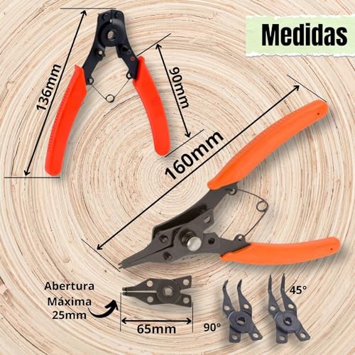 Jogo 3 em 1 Alicate Extrator Reversível 150mm Tirar Abrir Saca Anel Anéis pressão Retenção Elastico
