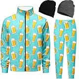 Qoosefun Retro 90s 80s outfit for men Beer tracksuits sweatsuits for men Athletic Jogging set Warm Up Full Zip with 2 Knit Beanie hat 01-L