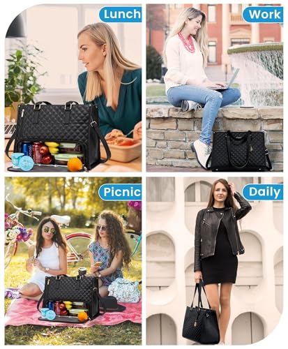 Image of Handcuffs Women's Lunch Tote Bag with Laptop Compartment 2-in-1 Insulated Lunch Tote & Work Handbag Fits 15.6 Inch Laptop Waterproof Office Tote for Work Travel & Picnic