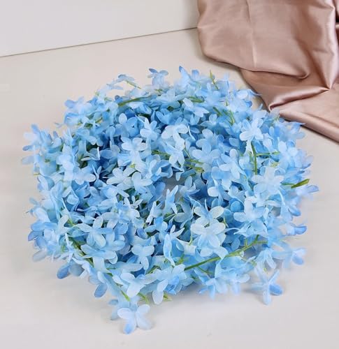 Image of 6 Pcs Artificial Polyester Hanging Flower Wisteria Vines Fake Flowers Vines for Home Party Wedding Garden Outdoor Greenery Decoration (6, Blue)
