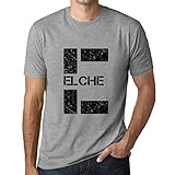Lavable en lavadora One in the City Hombre Camiseta Vintage T-Shirt Gráfico Letter E Countries and Cities Elche Gris Moteado