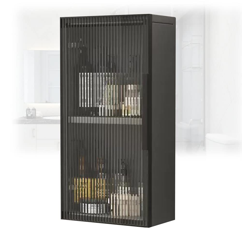 Armadietto Mcine da parete in legno con ante a s, doccia nero, per bagno, lavanderia e soggiorno, 60 x 14 x 60 cm, soluzione salvaspazio