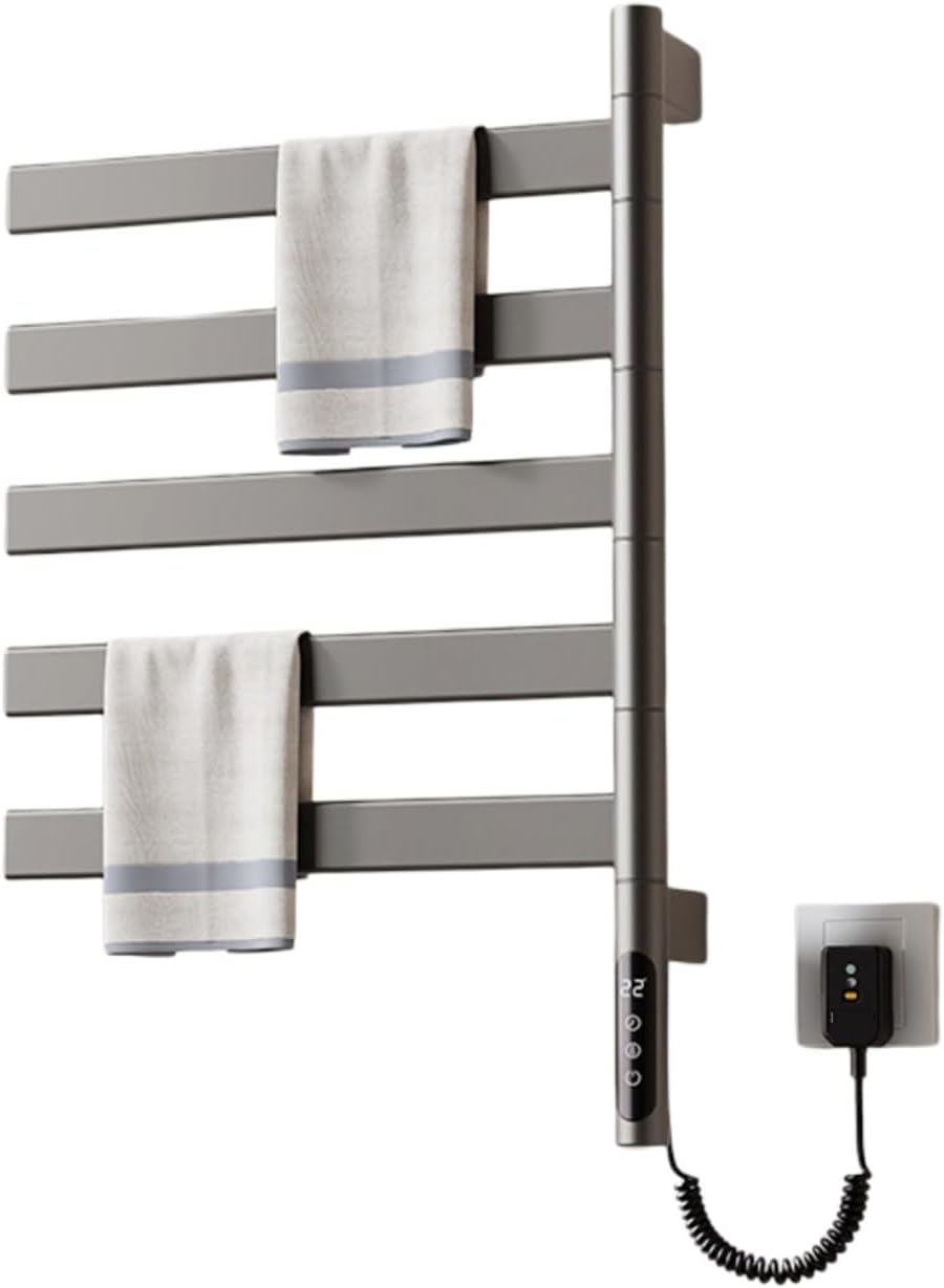 Wall Mounted Towel Warmer, Electric Towel Dryer Rack with Touch Panel, 180° Independent Rotating Heating Rod, Plug-in Bath Towel Heater for Home Bedroom Bathroom(Gray)