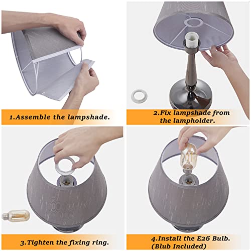 Touch Table Lamp With Usb Ports, 3-Way Dimmable Modern Small Nightstand Lamp For Bedroom, Living Room & Office, Bedside Lamp W/ Grey Trapezoid Shade And Metal Base, Led Bulb Included #TOP5