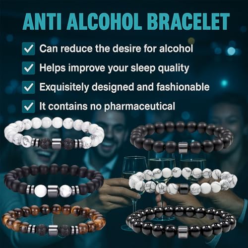 Glame Anti Alcohol Bracelet for Men Stop Drinking Alcohol Manifestation Bracelet Calming Anxiety Healing Bracelets Hematite Abstinence Assistance Natural Stone Bracelets Anxiety Stress Relief Jewelry Gifts2