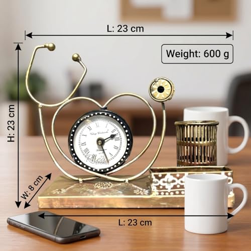 Image of Metal Stethoscope Pen Stand with Clock, Copper Finish Showpiece | Antique Copper Finish Desk Organizer, Doctor Gift & Office Table Decoration Showpiece, Single Pack