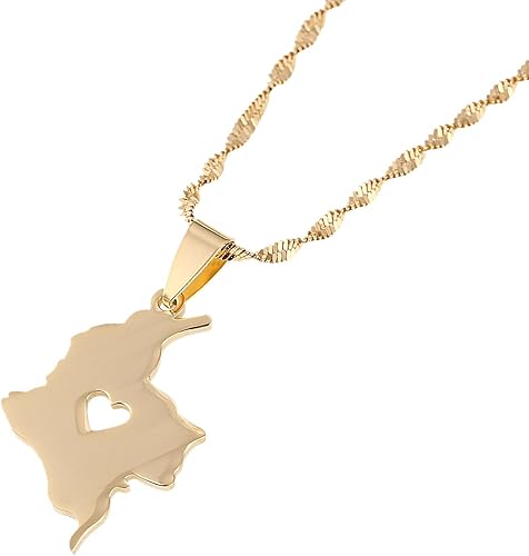 Collar con colgante de mapa de Colombia de acero inoxidable, joyería de mapa colombiano