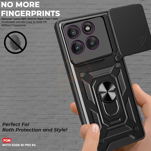 Image of Armor Bumper Back Cover Case for Moto Edge 60 Pro 5G Rotating Camera Cover, Ring Holder & Kickstand | Heavy Duty & 360 Degree Protection Moto Edge 60 Pro 5G Back Cover (Black)