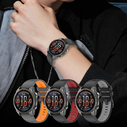 Image of XMUXI 26mm Watch Band Compatible with Garmin Fenix 7X / Fenix 6X / Fenix 5X / Fenix 8 51mm / Tactix Delta,Soft Silicone Replacement Quickfit Bands for Fenix 3 /3 HR,Descent MK1 /Enduro