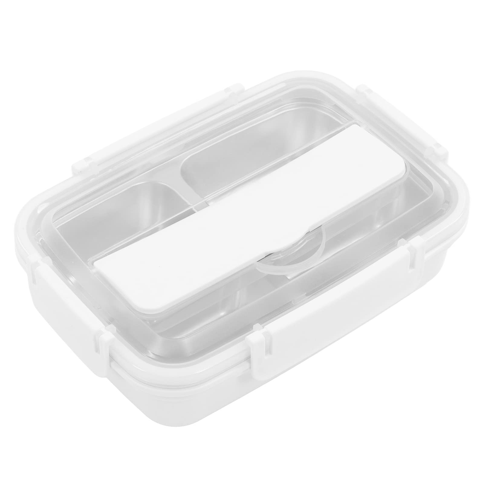 Boîte à lunch Boîte à lunch en acier inoxydable à 4 compartiments, vaisselle portable, légère et compacte(White)