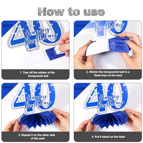 Image of Crenics Blue 1986 40th Birthday Decorations for Men or Women | Happy 40th Birthday Banner, Awesome Since 1986 Banner, Honeycomb Centerpieces and Hanging Swirls for 40 years old Party Supp
