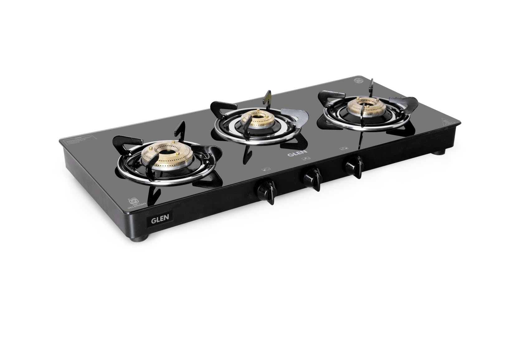 Gas Stove 3 Burner Toughened Glass Top | LPG Gas Stoves Extra Large | High Flame Brass Burners Gas Stove Black | Manual Ignition ISI Certified Revolving Nozzle | 2 Year Warranty (1033GTXLBBBL)