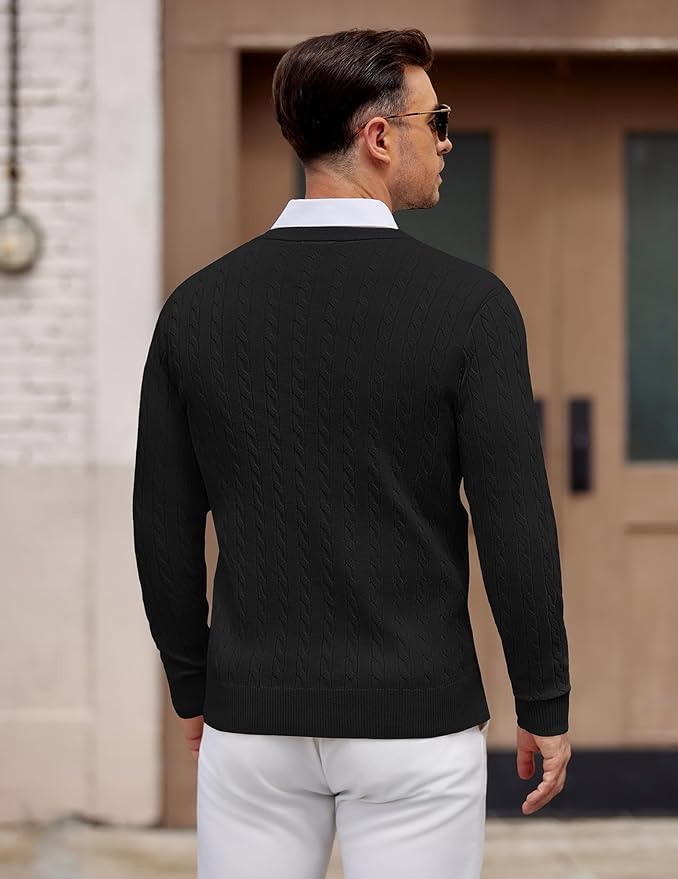KIKWIT Men‘s V Neck Jumpers Knitted Sweaters, Slim Fit Pullover Long Sleeve Fall Winter Sweatshirts (in, Alpha, S, Regular, Black) 2