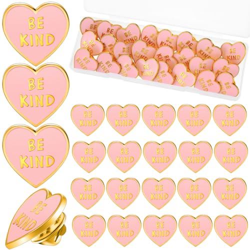 Liliaafar 24 Pcs Be Kind Pins Pink Heart Enamel Brooch Be