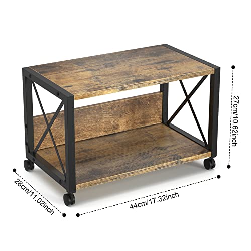 Lasieyo Printer Stand, 2-Tier Wood Pinter Table For Office And Home, Printer Cart For Storing Heavy Duty Scanner, Home Printer Stand With 4 Wheels & Anti-Skid Feet - (Dark Brown) #TOP5