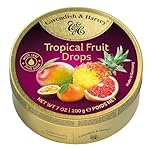 Pack of 3 Cavendish & Harvey Tropical Fruit Drops in Tin – Premium Fruity Travel Sweets made with Real Fruit Juice, Vegan Friendly Confectionery Hard-Boiled Candies – Each H4 x 9.7cm Diameter, 200g