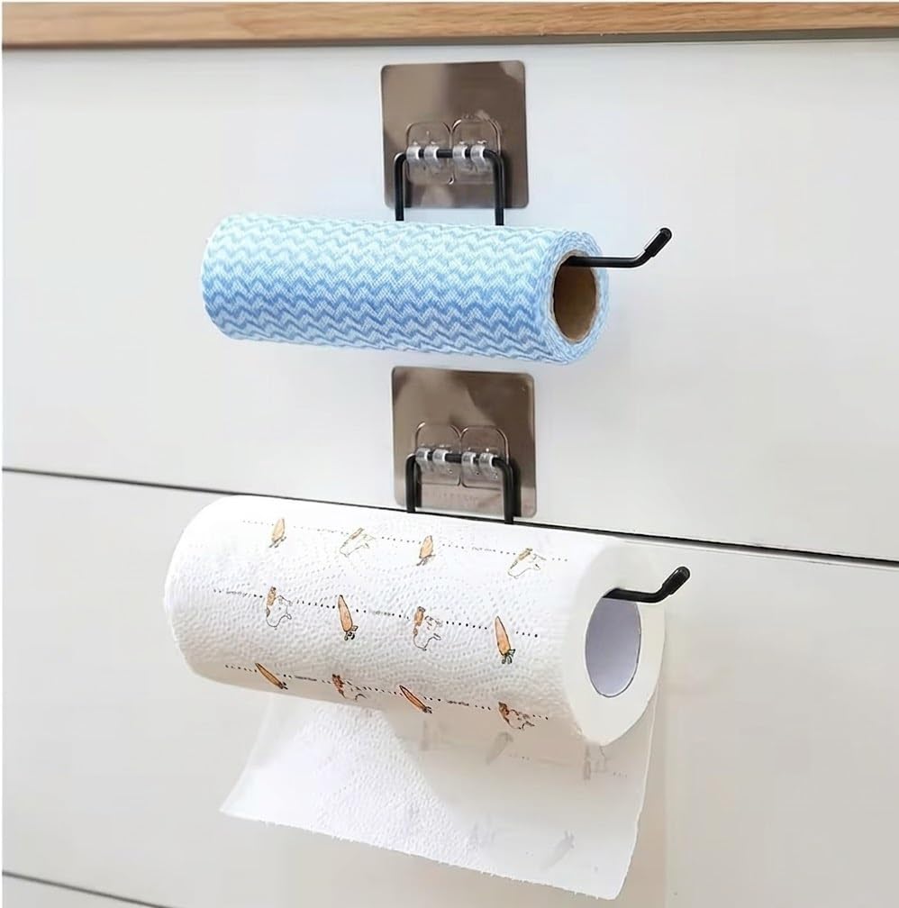 Self Adhesive Paper Towel Holder Wall Mount Kitchen Roll Holder Under Cabinet Tissue Roll Stand No Drill Rustproof Iron Organizer for Bathroom Pantry RV Cabinet Storage-image-30