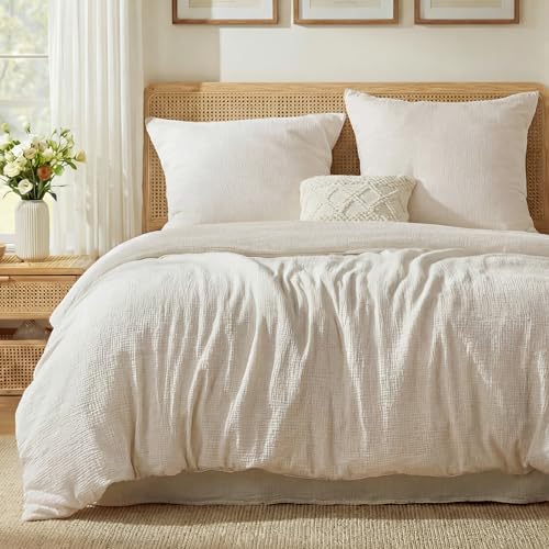 BEDSURE Musselin Bettwäsche 200x200 3teilig - 100% Baumwolle Bettwäsche-Sets für Kinder und Erwachsene 1 Bettbezug 200 x 200 und 2 Kissenbezügen 80x80 cm OEKO-TEX Zertifiziert Sommerbettwäsche Beige