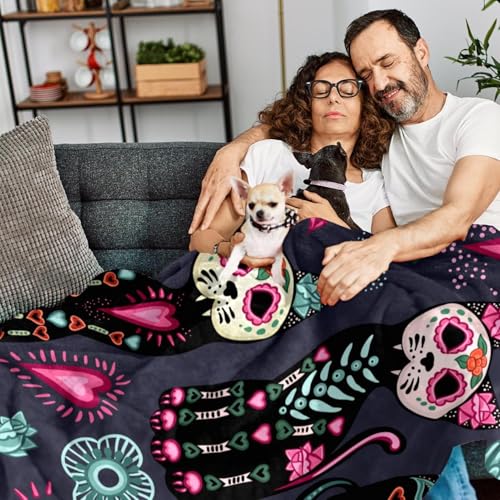 Couverture polaire douce à motif chat et fleurs de qualité supérieure