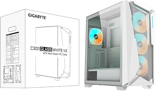 Vista 7 de GIGABYTE C301 Glass White - Funda blanca para juegos de PC de torre media, vidrio templado, USB tipo C, 4 ventiladores ARBG incluidos (GB-C301GW)