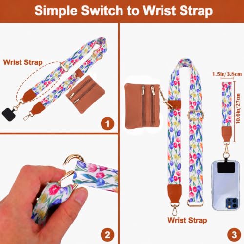 Image of XANGNIER Clip and Go Strap for Phone with Wallet Crossbody,Multicolor 34 | Cell Phone Lanyard with Zippered Purse,Anti Theft Cross Body Lanyard for Women /Teacher,Cellphone Wrist Chain Accessories